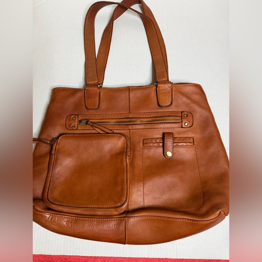 Marta Ponti East West Tote Hand Bag Leather Brown Laptop Padded Sleeve
